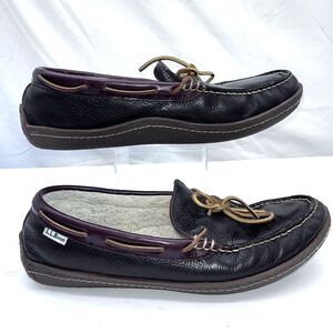 LL Bean Mens Brown Leather Fleece Lined Moccasins, Size: 11 M  #JR39-13